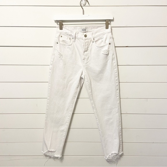 Pistola | High Rise White Copped Distressed Hem Jeans Size 24 - Picture 1 of 14